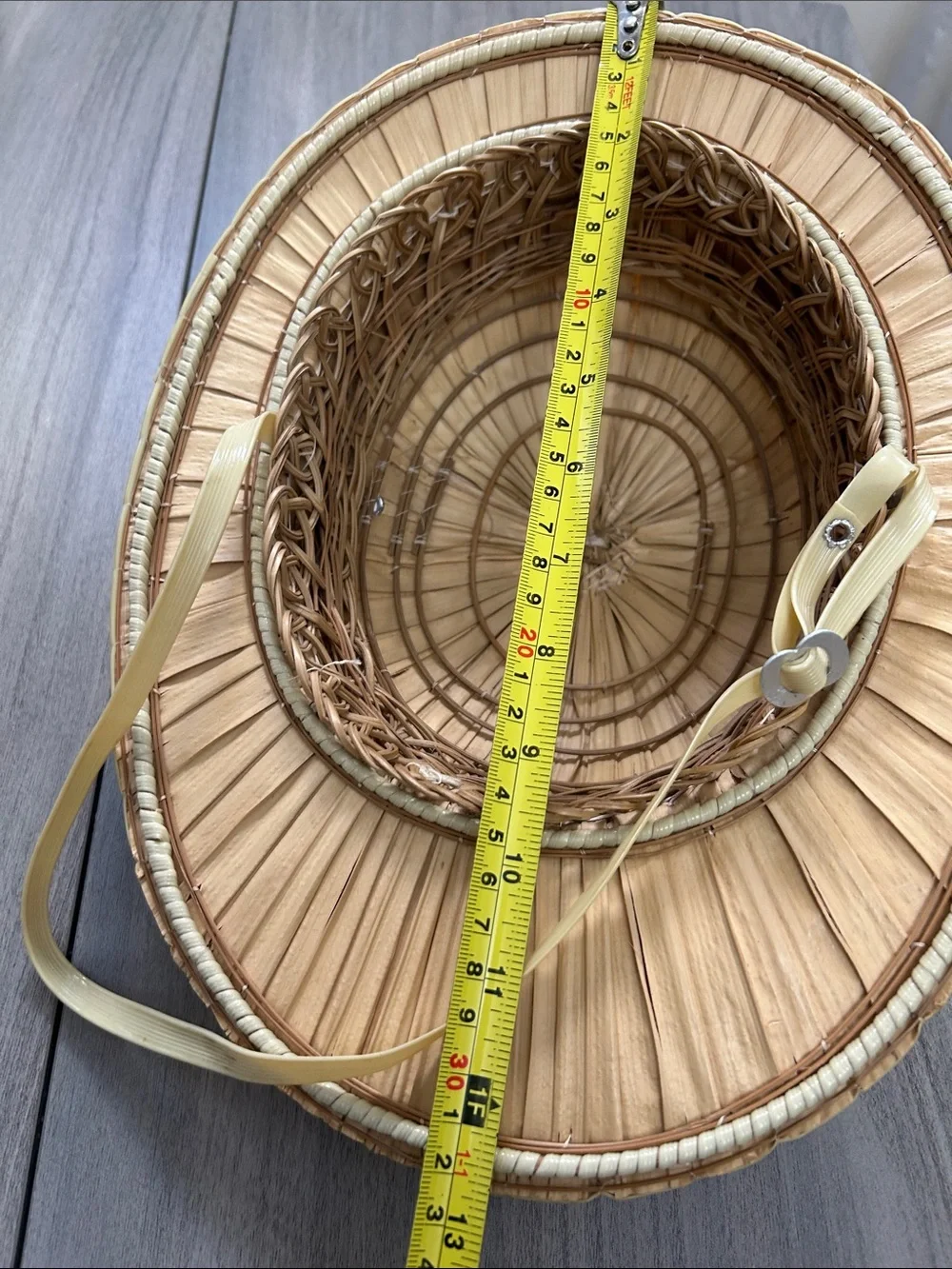 Vintage Woven Bermes Natural bamboo Straw Safari Hat